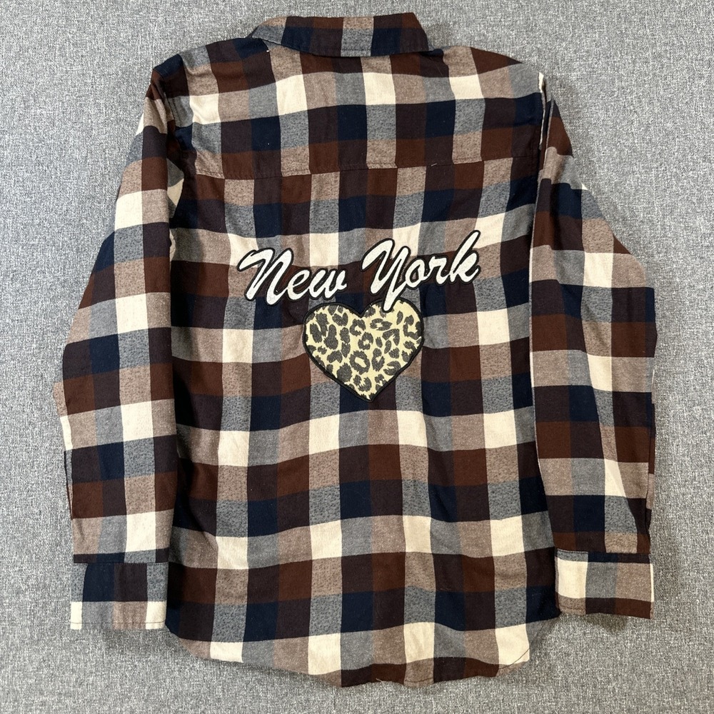 Forever 21 Newβ York Heart Plaid Flannel Shirt Women's Medium Brown Blue